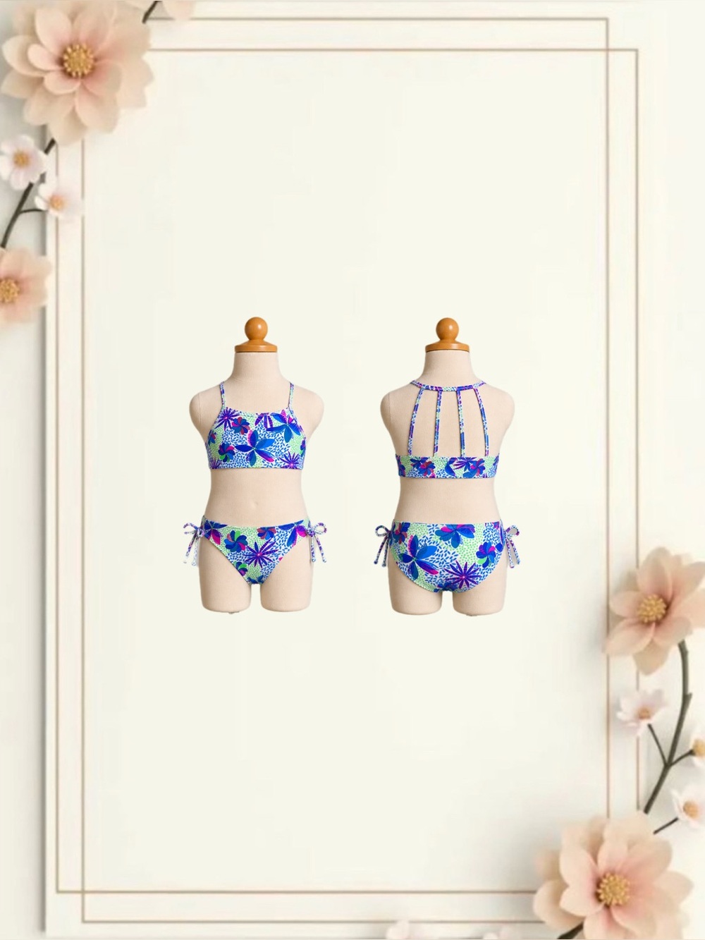 Girls 4/5 Floral Strappy Tankini Swimsuit